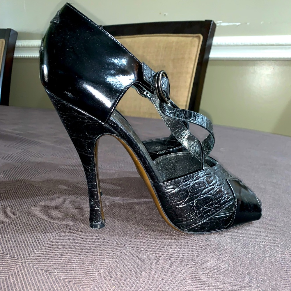 Donna Karan Collection black crocodile heels